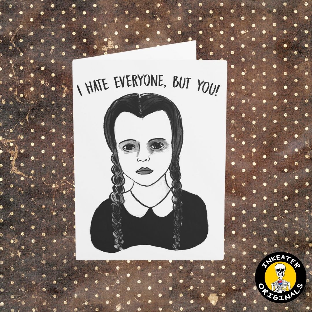 DARK GOTHIC GIRL, WITH THE WORDS I HATE EVERYONE, BUT YOU FEATURING BLACK CLOTHING AND BRAIDS