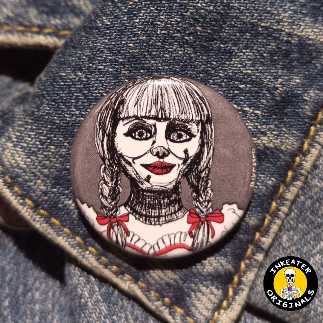 Annabelle Horror Pinback Button – Spooky 1.25" Collectible Gift