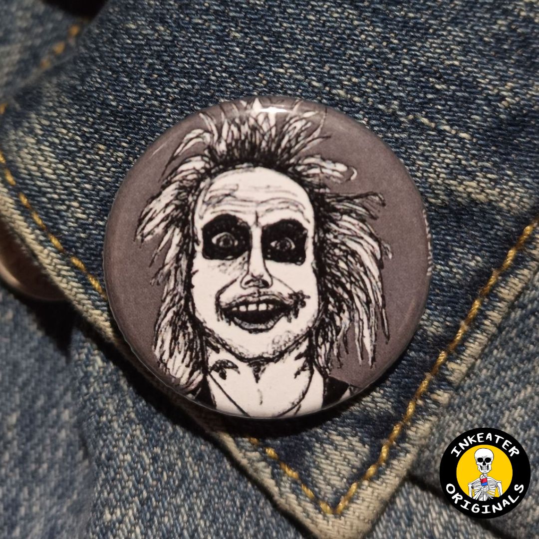 Beetlejuice Pinback Button – Spooky Gift for Horror Fans