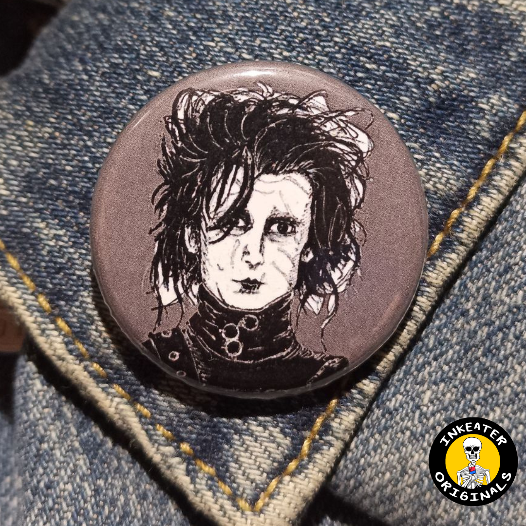 Edward Scissorhands Button – 90s Movie Pin for Tim Burton Fans- Inkeater Originals