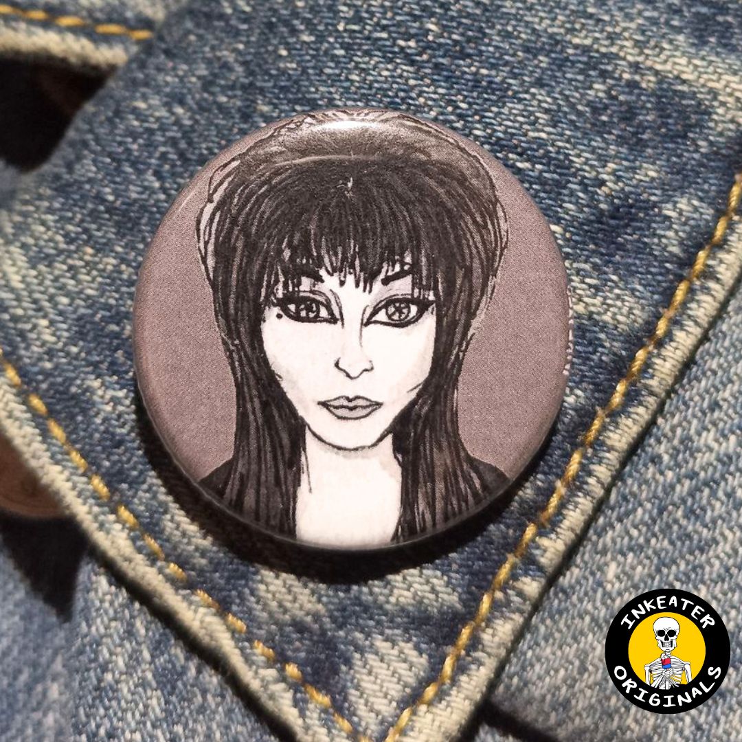 Elvira Pinback Button – Cult Classic Horror Gift for Goth Fans - Inkeater Originals