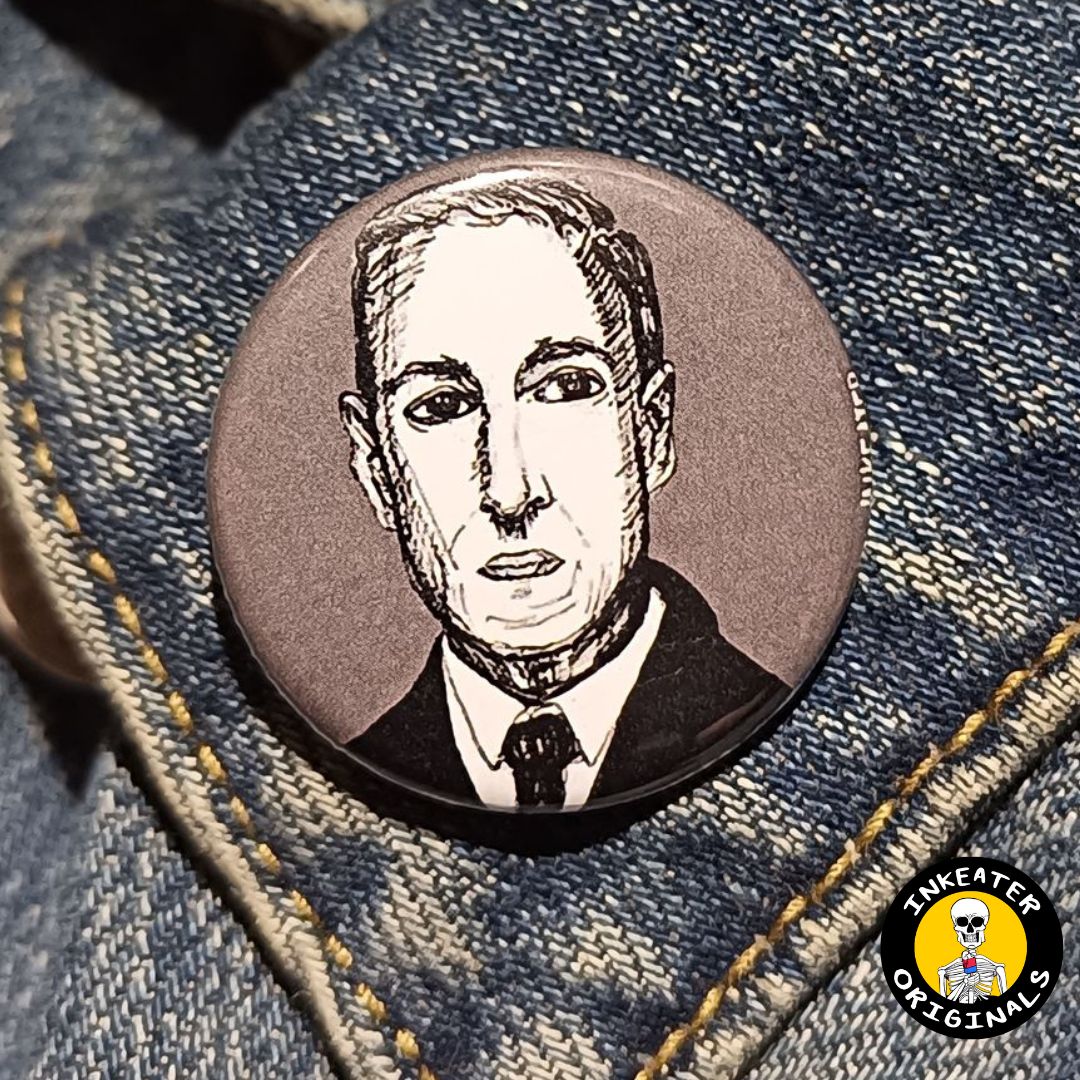 HP Lovecraft Pinback Button – Creepy Cosmic Horror Gift