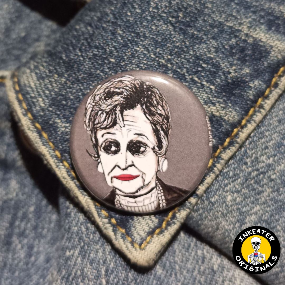 Juno Beetlejuice Pinback Button – Spooky Gift for Horror Fans
