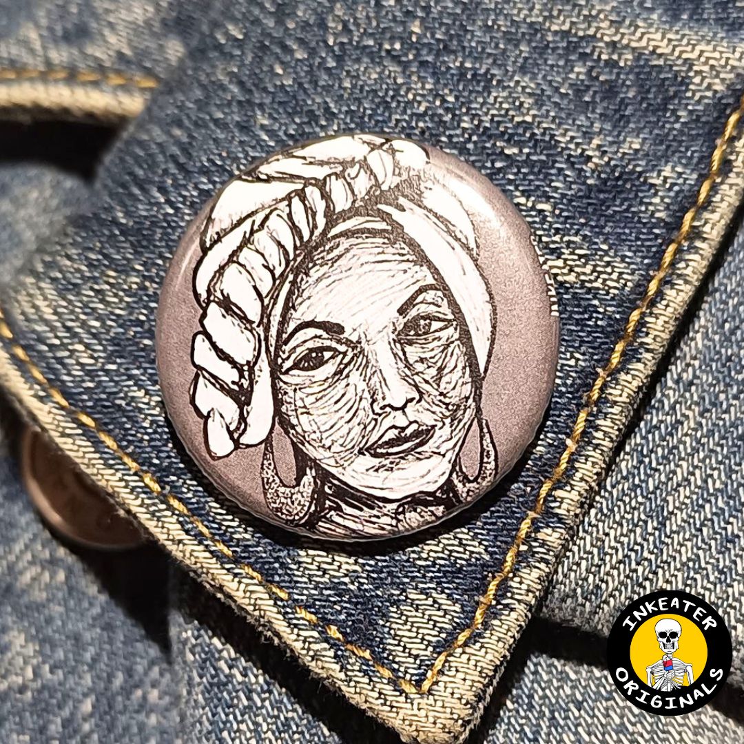 Marie Laveau AHS Button – Voodoo Queen Pin for Horror Fans – Creepy Gift for Horror Fans- Inkeater Originals