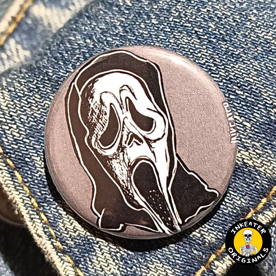Masked Slasher Pin Scream-Inspired Horror Button- Inkeater Originals (1)