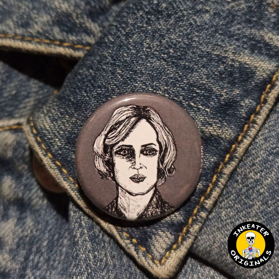 Norma Bates Pinback Button – Creepy Bates Motel Gift for Fans