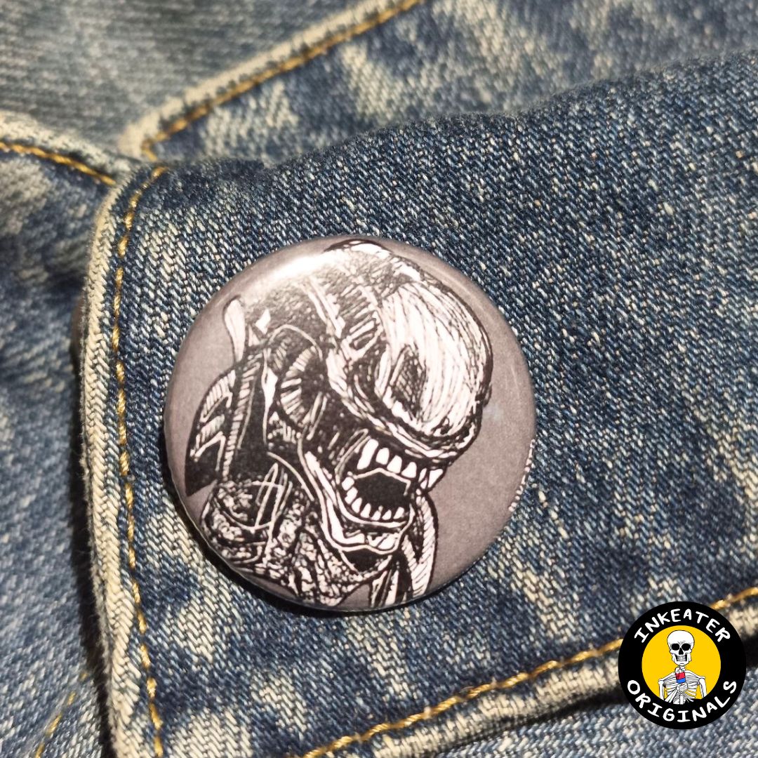 Xenomorph Button Cute Alien Horror Pinback Collectible - Inkeater Originals