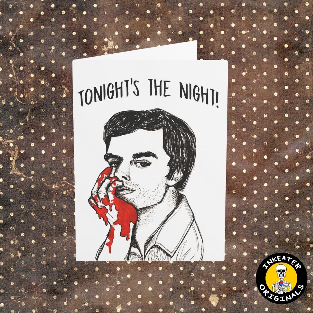 Get ready for a killer celebration with our Dexter Birthday Card. Hand-drawn portrait, perfect for those seeking a killer birthday theme.